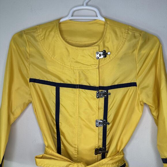 Zac Posen Target Rain Coat Womens Small Yellow Belted Trench Metal Clasp Twee - Picture 5 of 7